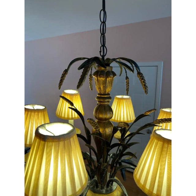 Wood Vintage Regency Tole Wheat Sheaf Chandelier in the Style of Currey and Company For Sale - Image 7 of 11