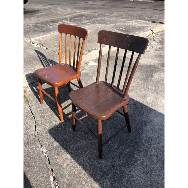 Vintage Rustic Schoolhouse Chairs - a Pair For Sale - Image 10 of 12