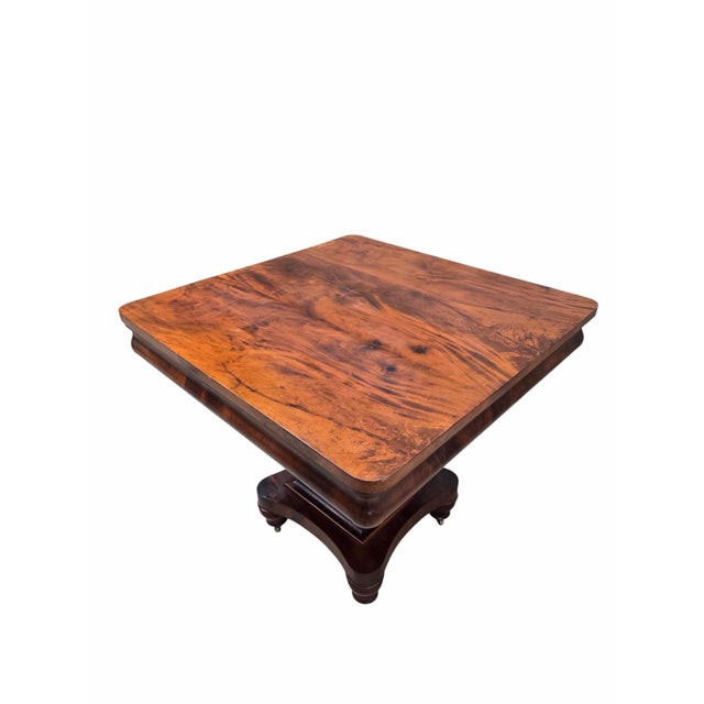 Antique American Empire Revival Figured Walnut Pedestal Game Table For Sale - Image 4 of 9