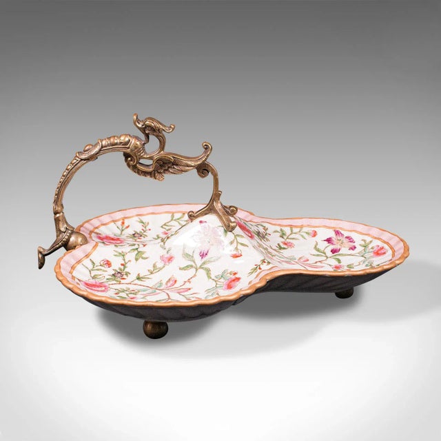 This is a vintage decorative olive dish. An Oriental, ceramic fruit or bon bon serving bowl, dating to the late 20th...