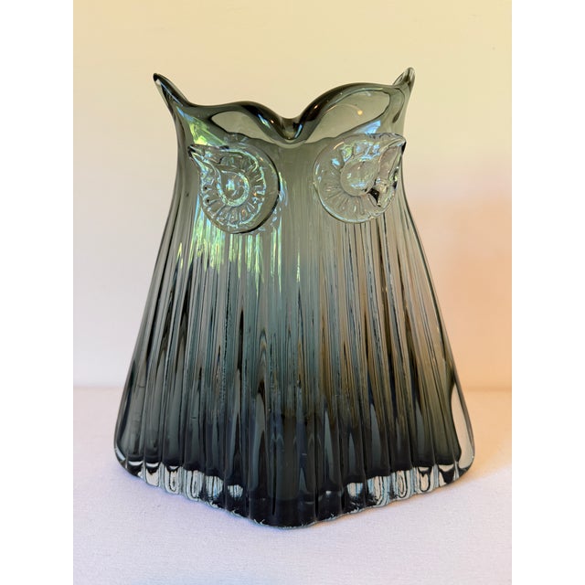 Vintage Hand Blown Glass Geometric Shaped Owl Vase. The pontil mark is smooth and slighting indented. In the style of...