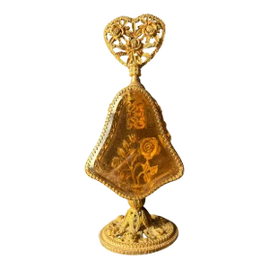 Vintage 1960s Gold Gilded Perfume Bottle Holder Ormolu-Style With Rose Motif