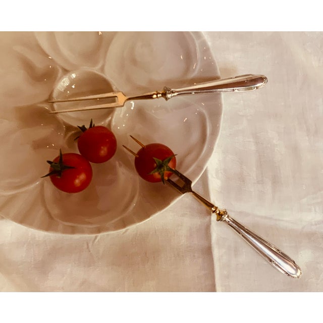 1930s WMF Germany Art Deco Silverplate Serving Forks - Gold Plated Tines - Monogrammed "PM" Exceptional German...