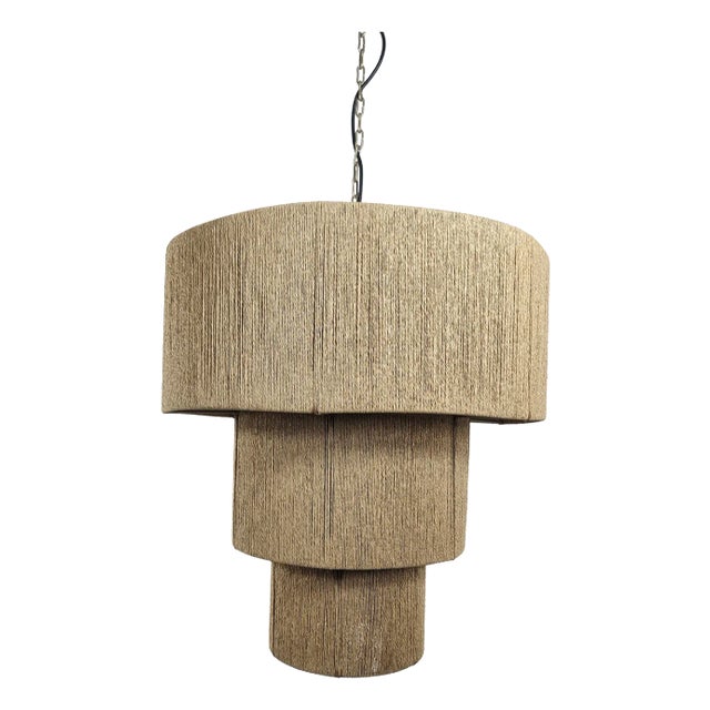 Matthew Izzo Home Quay Large Woven Jute Three Tier Pendant Light - New For Sale