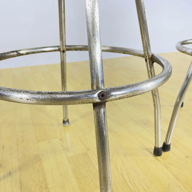 1960s Industrial Stools in Tubular Steel and Plywood Seat, 1960s, Set of 2 For Sale - Image 5 of 9
