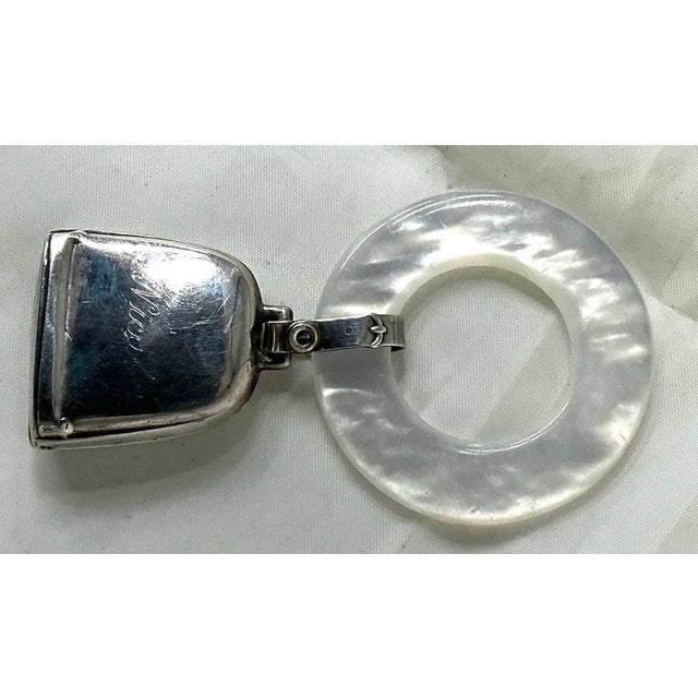 Traditional Vintage Crown Sterling Teething Ring With Sterling Baby Rattle and “Nicole” Ingraving For Sale - Image 3 of 8