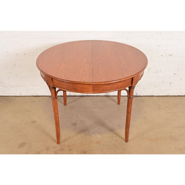 Wood Thomasville Mid-Century Hollywood Regency Chinoiserie Pecan Wood Extension Dining Table, Newly Refinished For Sale - Image 7 of 13