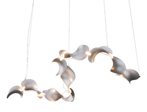 Dune 10 Curve Chandelier with Silver Anodized Shades by Daniel Becker for Moss Objects