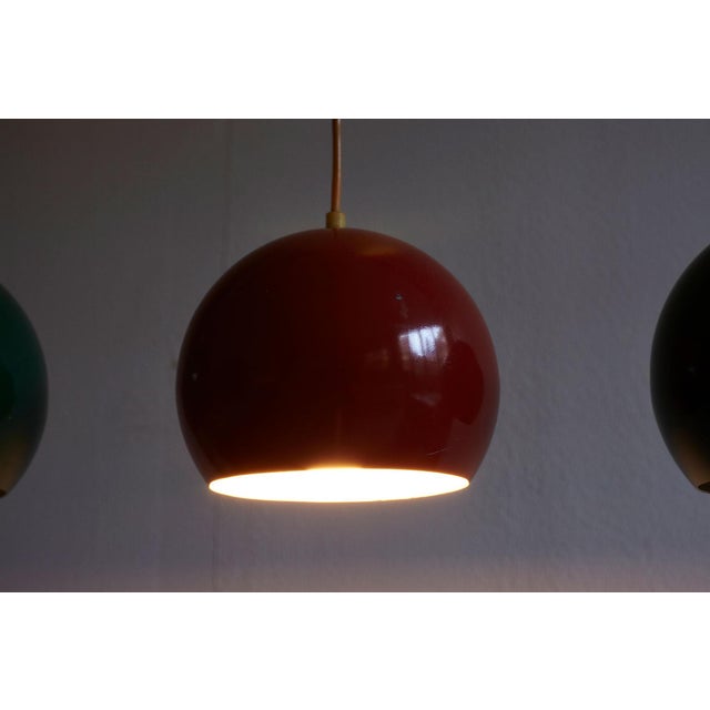 Forest Green Mid-Century Pendant Lights, Denmark, 1970s, Set of 3 For Sale - Image 8 of 11
