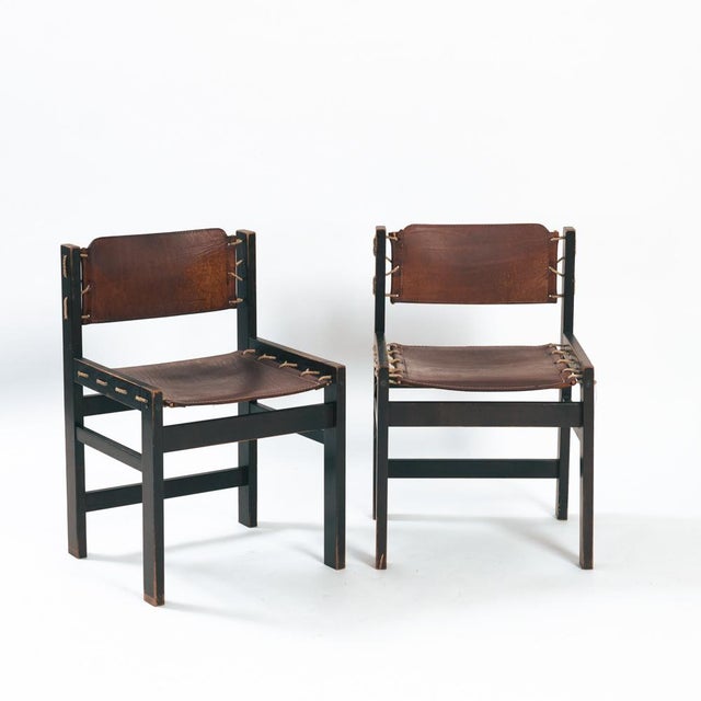 Set of Vintage Brutalist Chairs in Hideleather and Wood For Sale - Image 14 of 18