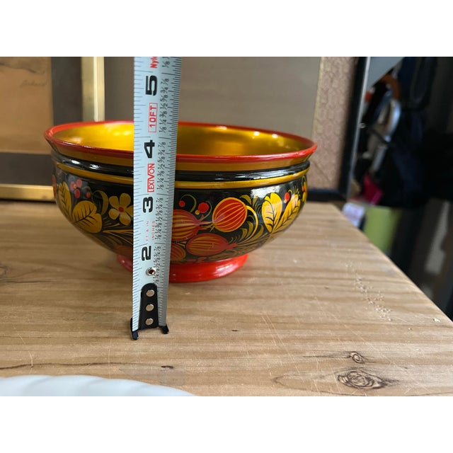 1970s 1970s Wooden Gold and Red Turkish Style Decorative Bowl For Sale - Image 5 of 7