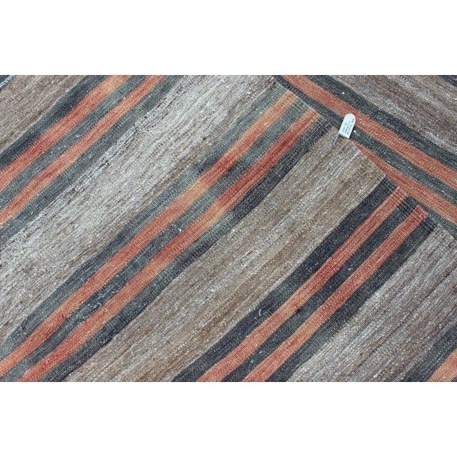 Vintage Turkish Kilim Runner With Stripe and Modern Design in Charcoal and Coral For Sale - Image 11 of 12