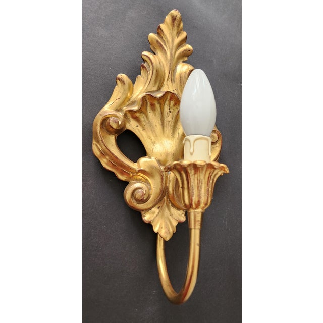 Neo-Classical Louis XV Rocaille Wall Lamps with Gilded Carved Wood Appliqués, Italy, 1940s, Set of 2 For Sale - Image 10 of 18