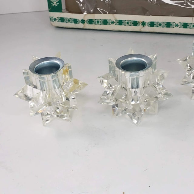 Vintage Italy Candle Holder Set Clear Lucite Multifaceted Atomic Starburst - Set of 10 For Sale - Image 9 of 13