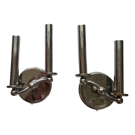 Art Deco / Functionalism Chrome Wall Lamps, 1930s, Set of 2 For Sale