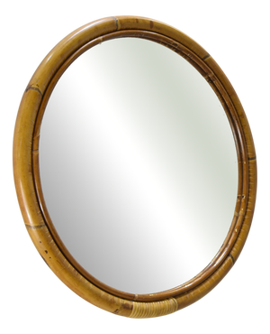 Vintage Rattan & Bamboo Circle Mirror, 1970s