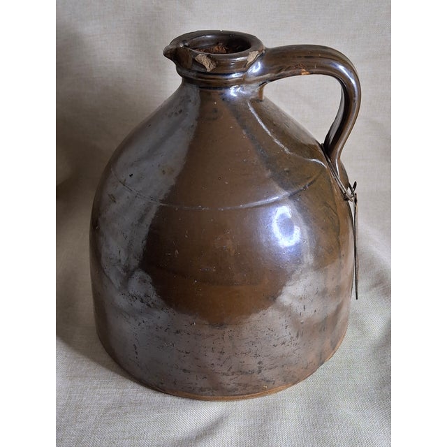 Late 19th Century Antique Albany Slip Stoneware Jug 19th C Merchant Tag Formosa Oolong Tea Suffield Ct For Sale - Image 5 of 18