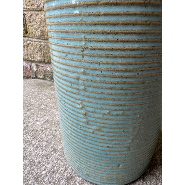 Tall Ribbed Pottery Vase, Turquoise For Sale - Image 13 of 13