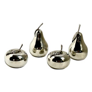 Late 20th Century Kirk Stieff Pewter Fruit-Form Salt & Pepper Shakers – Pear & Apple Design - Set of 4 For Sale