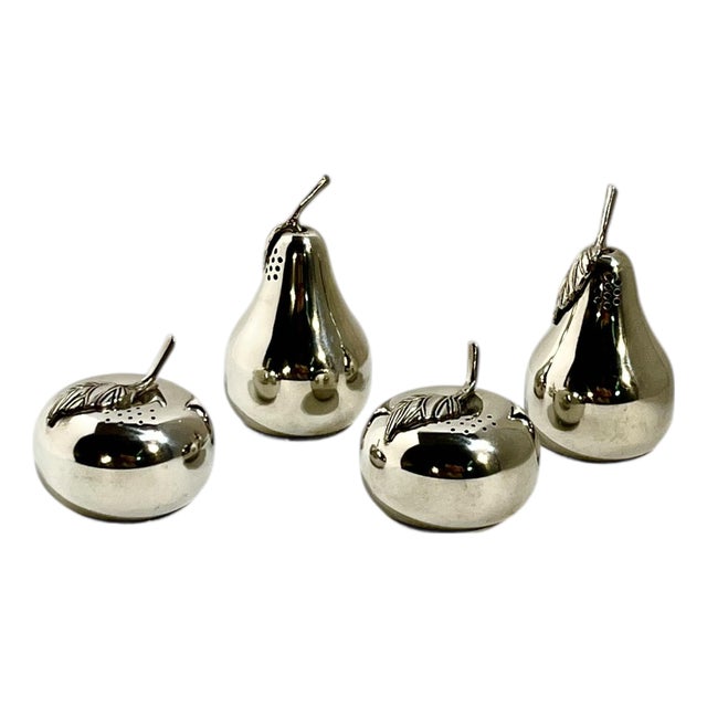 Late 20th Century Kirk Stieff Pewter Fruit-Form Salt & Pepper Shakers – Pear & Apple Design - Set of 4 For Sale