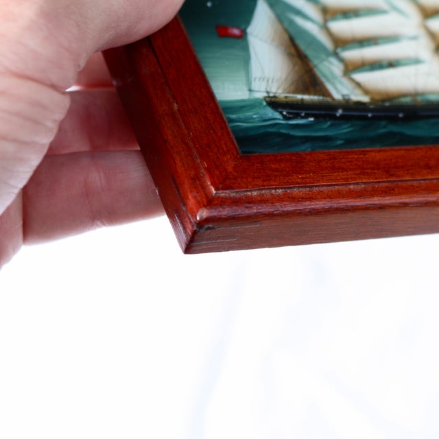 Early 20th Century Miniature Framed Reverse Glass Painting of a Clipper Ship For Sale - Image 11 of 16