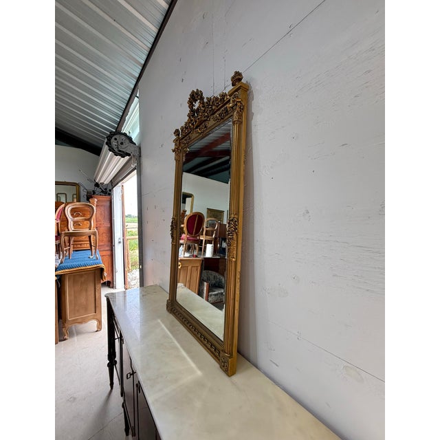 Gold 19th Century French Louis XVI Carved and Giltwood Mirror For Sale - Image 8 of 12