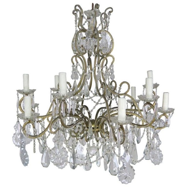 French 10-Light French Louis XV Style Crystal Beaded Chandelier, Circa 1930s For Sale - Image 3 of 13