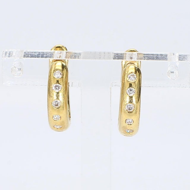 Pair of 18k Yellow Gold "Huggies" Earrings With Diamond Accents For Sale - Image 4 of 4