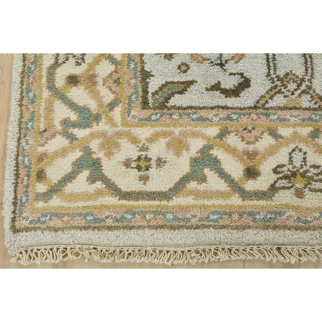 Oushak Rug 3'1'' X 5'1'' Blue Wool Hand-Knotted Oriental Carpet For Sale - Image 9 of 12