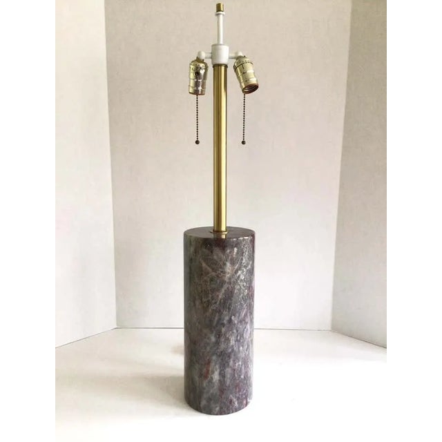 1960s Cylindrical Italian Multi Color Marble Table lamp Height to top of finial Double Socket - pull chain Needs rewiring