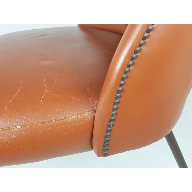 Goldenrod Vintage Campanula Chairs in Brown Leather and Brass by Carlo Pagani for Arflex, 1952, Set of 2 For Sale - Image 8 of 12