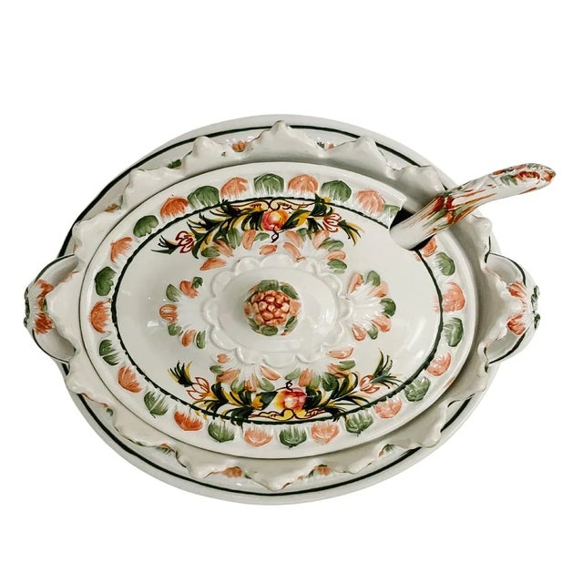 Vintage Italian Faience Small Tureen With Underplate & Ladle For Sale - Image 4 of 10