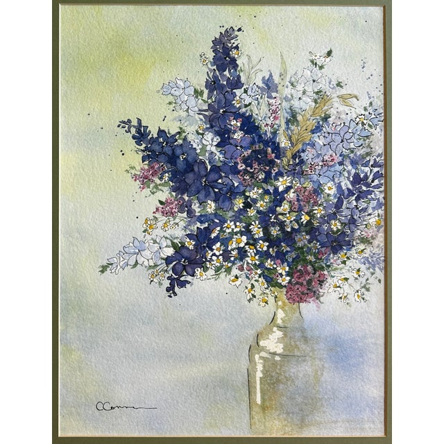 Watercolor Ink and Wash Painting “Blue Larkspur” Giclee Print For Sale - Image 10 of 10