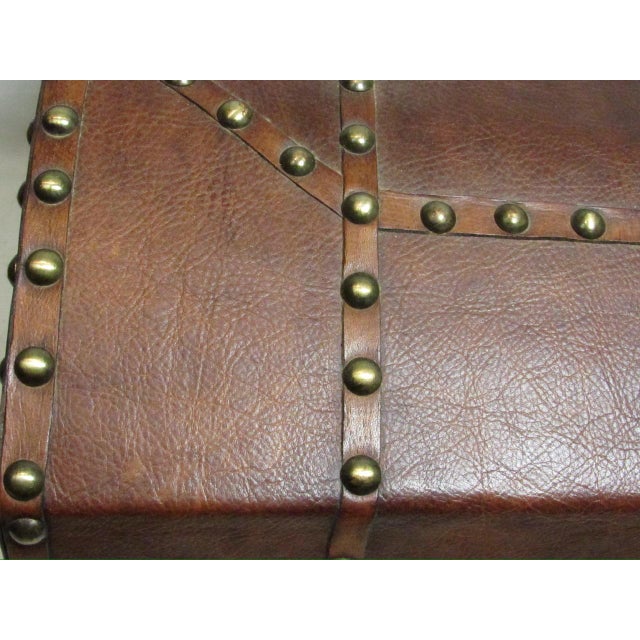 Antique Spanish Leather Bound Trunk For Sale - Image 13 of 17