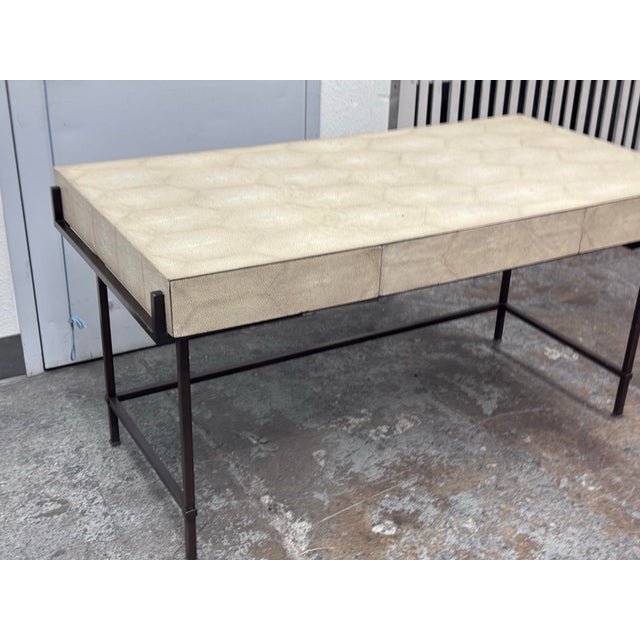 White Lillian August for Hickory White Simone Shagreen Desk For Sale - Image 8 of 12