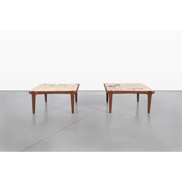 Mid-Century Modern Walnut and Faux Marble Side Tables For Sale - Image 4 of 13