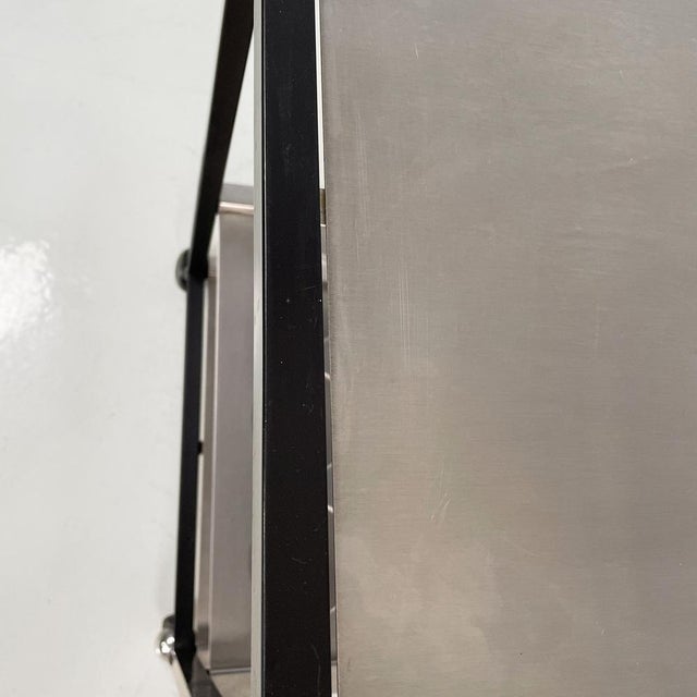 Italian Modern Cart with Bottle Holder in Steel and Black Metal, 1980s For Sale - Image 11 of 18