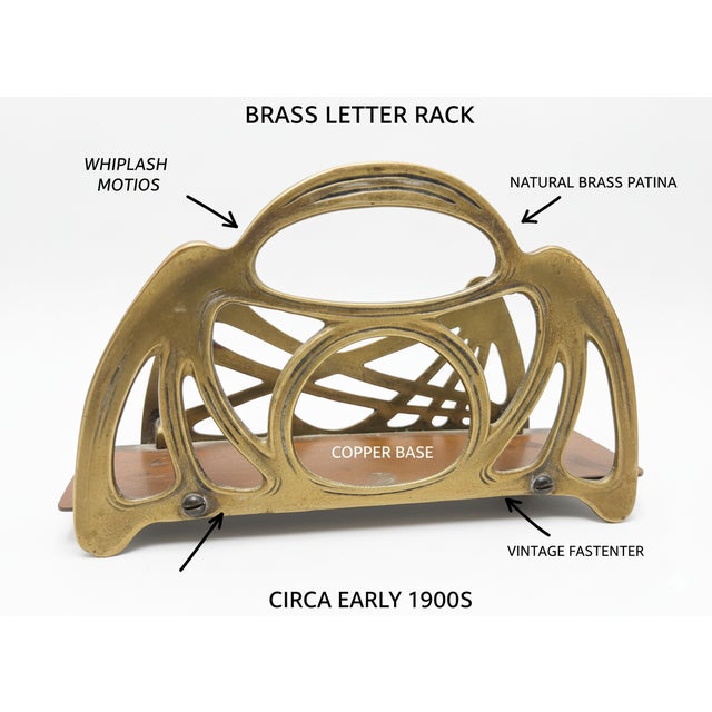 Early 20th Century Art Nouveau Brass Letter Holder - Vintage Desk Organizer With Ornate Pierced Design- 1920s-1940s For Sale - Image 5 of 7