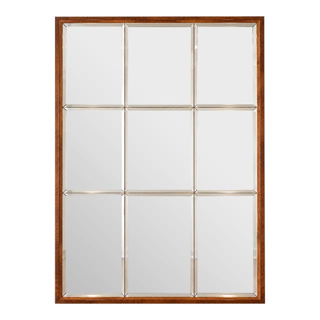 1990s Large Walnut With Gold Accent Beveled Glass Mirror For Sale