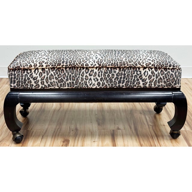 Vintage Late 20th C Newly Upholstered Leopard Print Velvet Ming Style Rolling Bench For Sale In Kansas City - Image 6 of 10