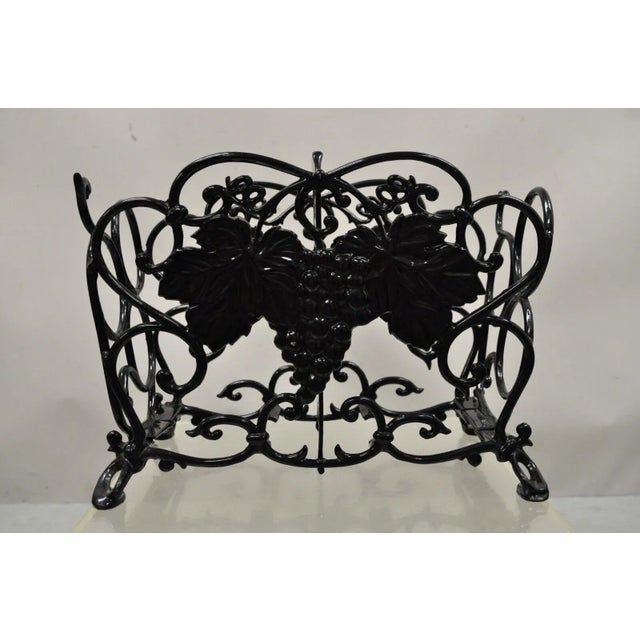 Vintage Victorian Style Black Cast Iron 6 Wine Bottle Rack Holder With Grapes For Sale - Image 12 of 13