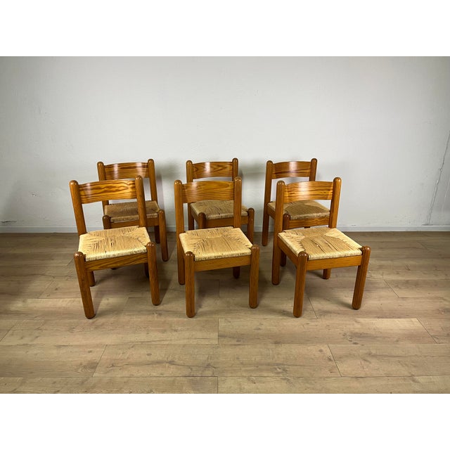 Vintage Oak and Straw Chairs by Charlotte Perriand, 1960s, Set of 6 For Sale - Image 9 of 9