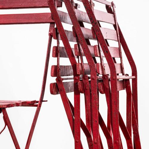 Metal Vintage French Slatted Red Outdoor Folding Chairs, 1960s, Set of 4 For Sale - Image 7 of 8