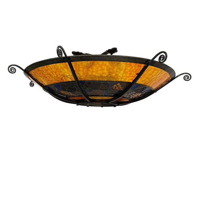 Large French Round Stained Glass Chandelier, 1900s For Sale - Image 10 of 17