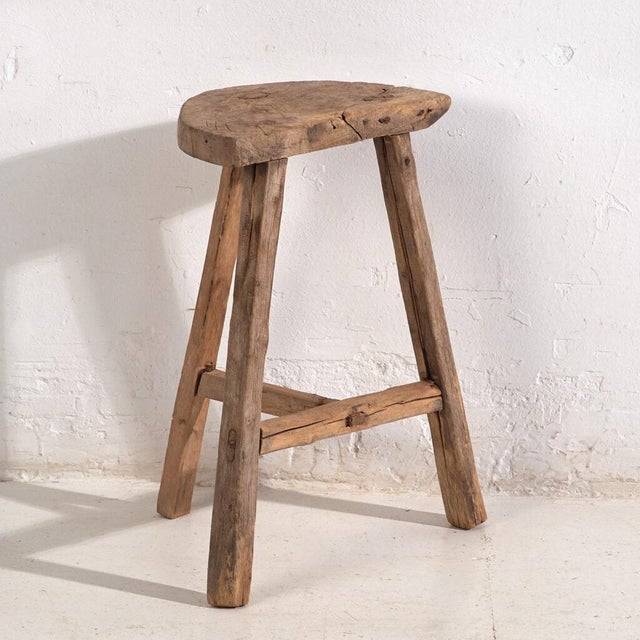 Wood Antique Stool in Elm, 1900s For Sale - Image 7 of 7