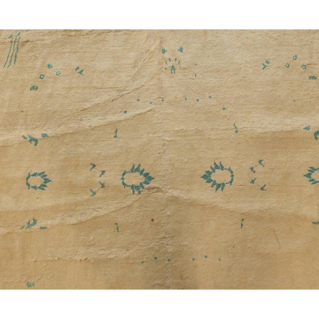 Vintage Indigo Blue, Beige Indian Handmade Wool Carpet For Sale In New York - Image 6 of 8