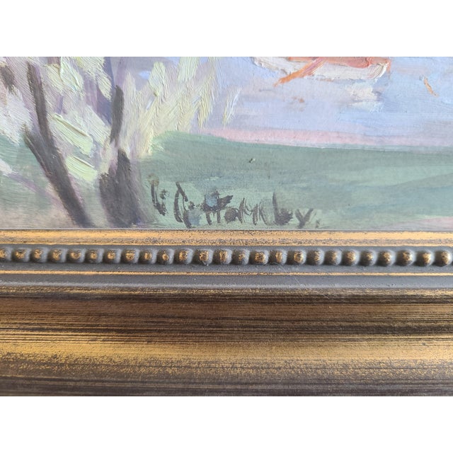 Blue Lester George Hornby 1940's Oil Painting Boston Public Garden Cityscape For Sale - Image 8 of 18