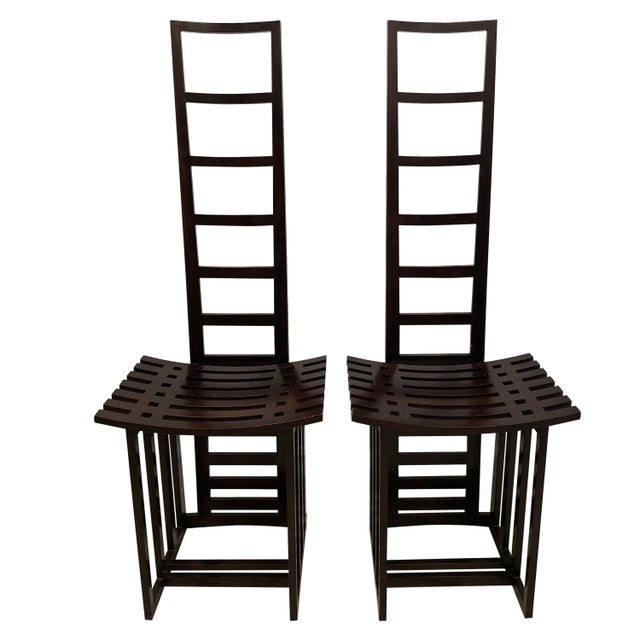 Tall Ladderback Architectural Design Chairs- A Pair For Sale - Image 17 of 18