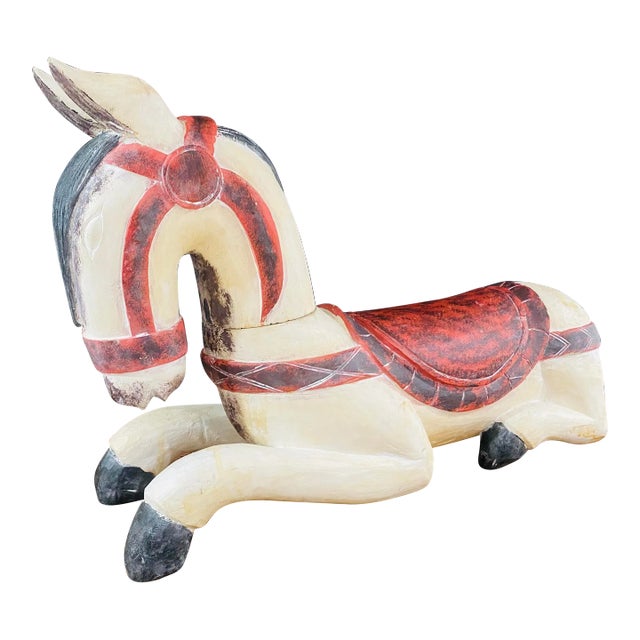 Large Vintage Hand Carved Solid Wood Hand Painted Horse For Sale