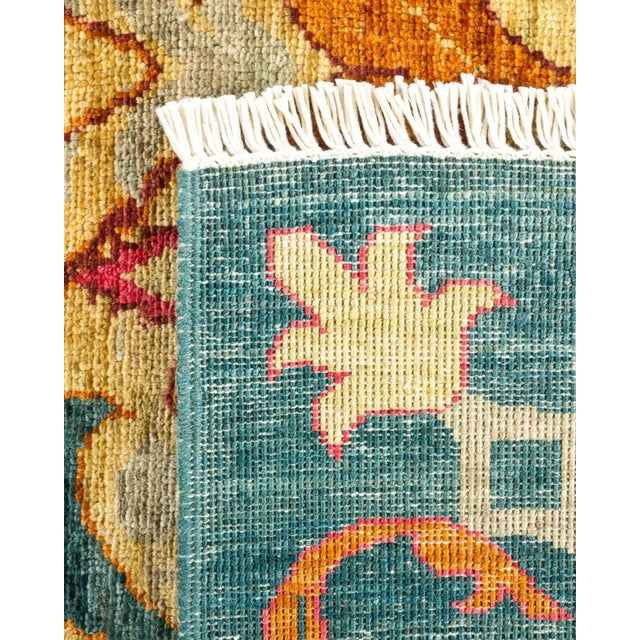 2000 - 2009 Arts & Crafts Hand Knotted Area Rug, Green - 6' 2" x 9' 5" For Sale - Image 5 of 9